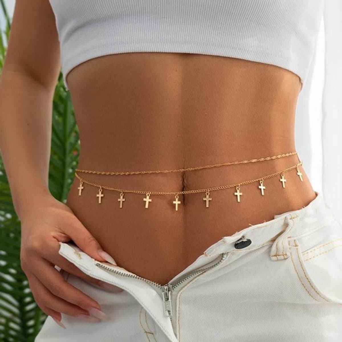 Kruis Hanger Taille Ketting Gelaagde Buik Ketting Voor Vrouwen En Meisjes - Body Sieraden Accessoires met Zwarte Kralen