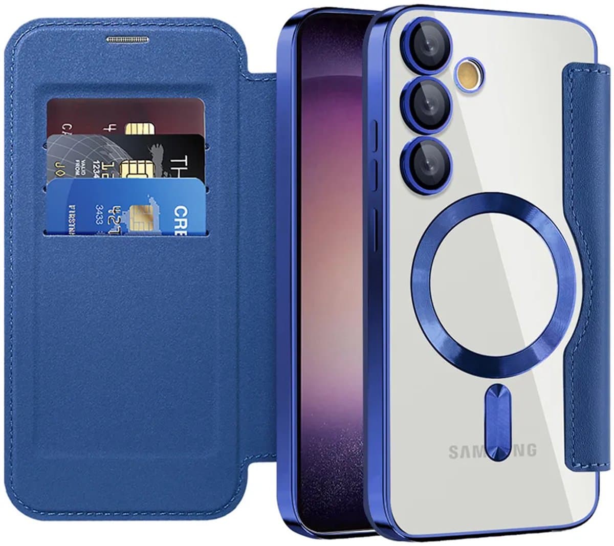 Hoesje geschikt voor Samsung Galaxy S23 - Techsuit SmartMag Book Wallet Case - Geschikt voor MagSafe - Blauw