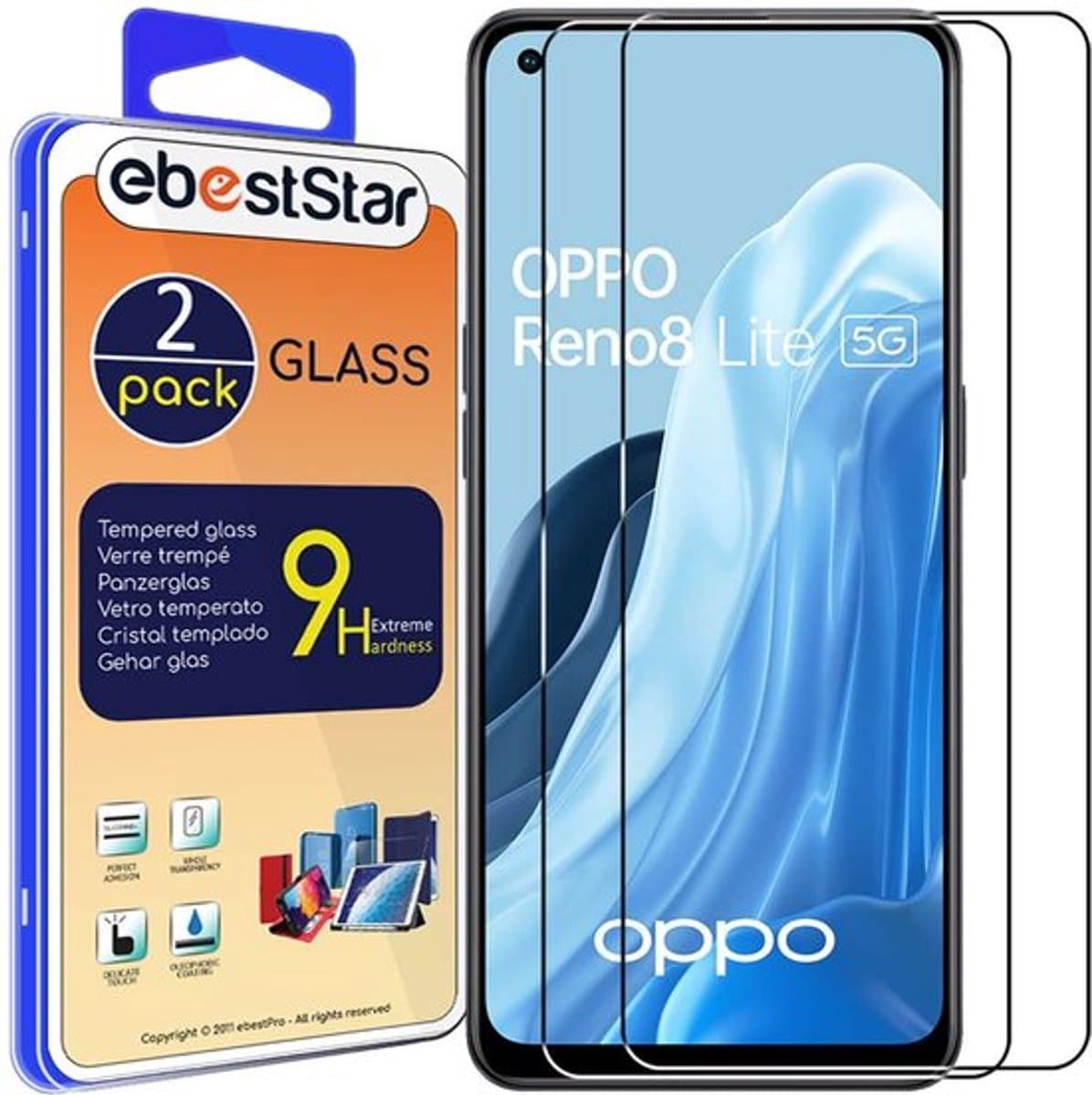 ebestStar - {2 Stuks} Gehard glas geschikt voor Oppo Reno8 Lite 5G, Screen Protector Cover, Schermbeschermer Tempered Glass