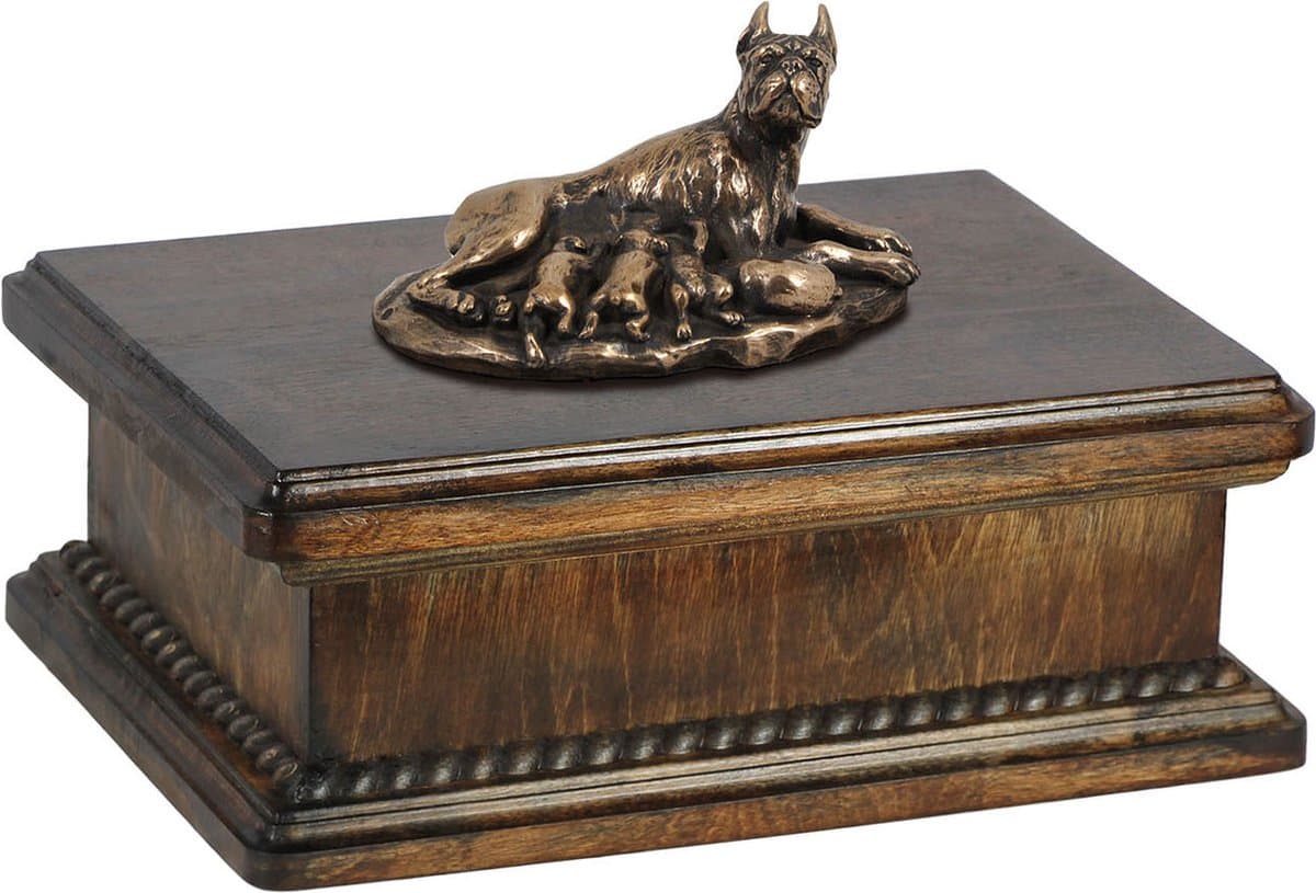 Elegante urn voor hondenas met Boxer beeldje