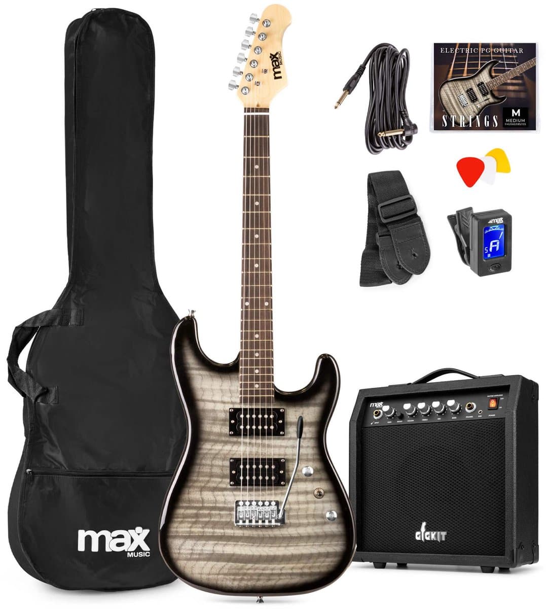 Max GigKit Elektrische gitaar 4/4 - Met 40 Watt versterker en accessoires - Zwart