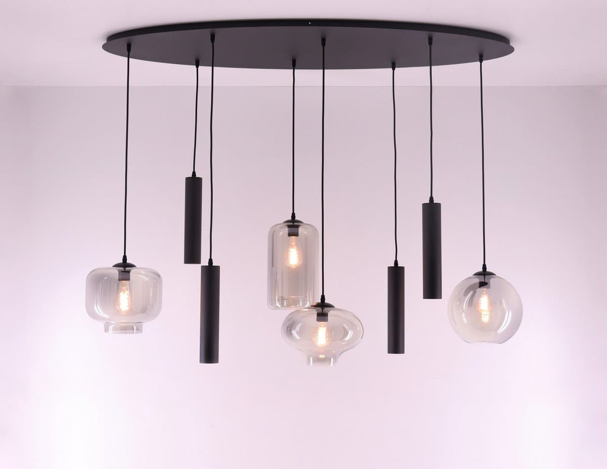 Hanglamp ovaal combi Grey & Kokers gu10 - getint glas - 8lichts 140cm