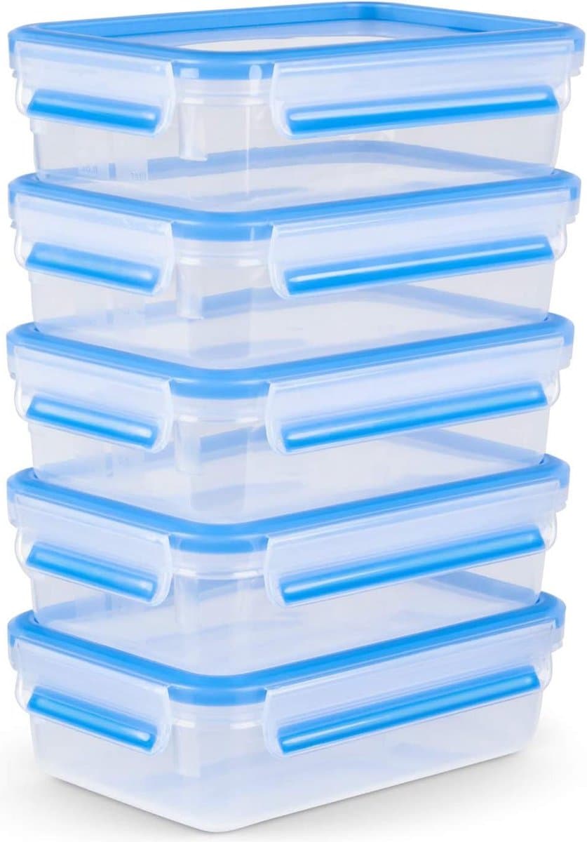 Diepvriesdozen - Vershouddoos 5-delige set voorraaddozen 08 liter 100% dicht + hygiënisch verse afdichting vaatwasmachinebestendig magnetron- en vriesbestendig transparant-blauw diepvriesdozen