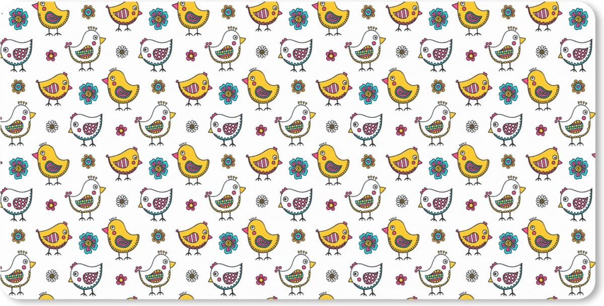 Muismat XXL 100x50 cm - Bureau onderlegger - Bureau mat Kip - Bloemen - Lente - Patronen - Kinderen - Bureaumat - Gaming mousepad xl - Bureaulegger groot - Computer deskmat