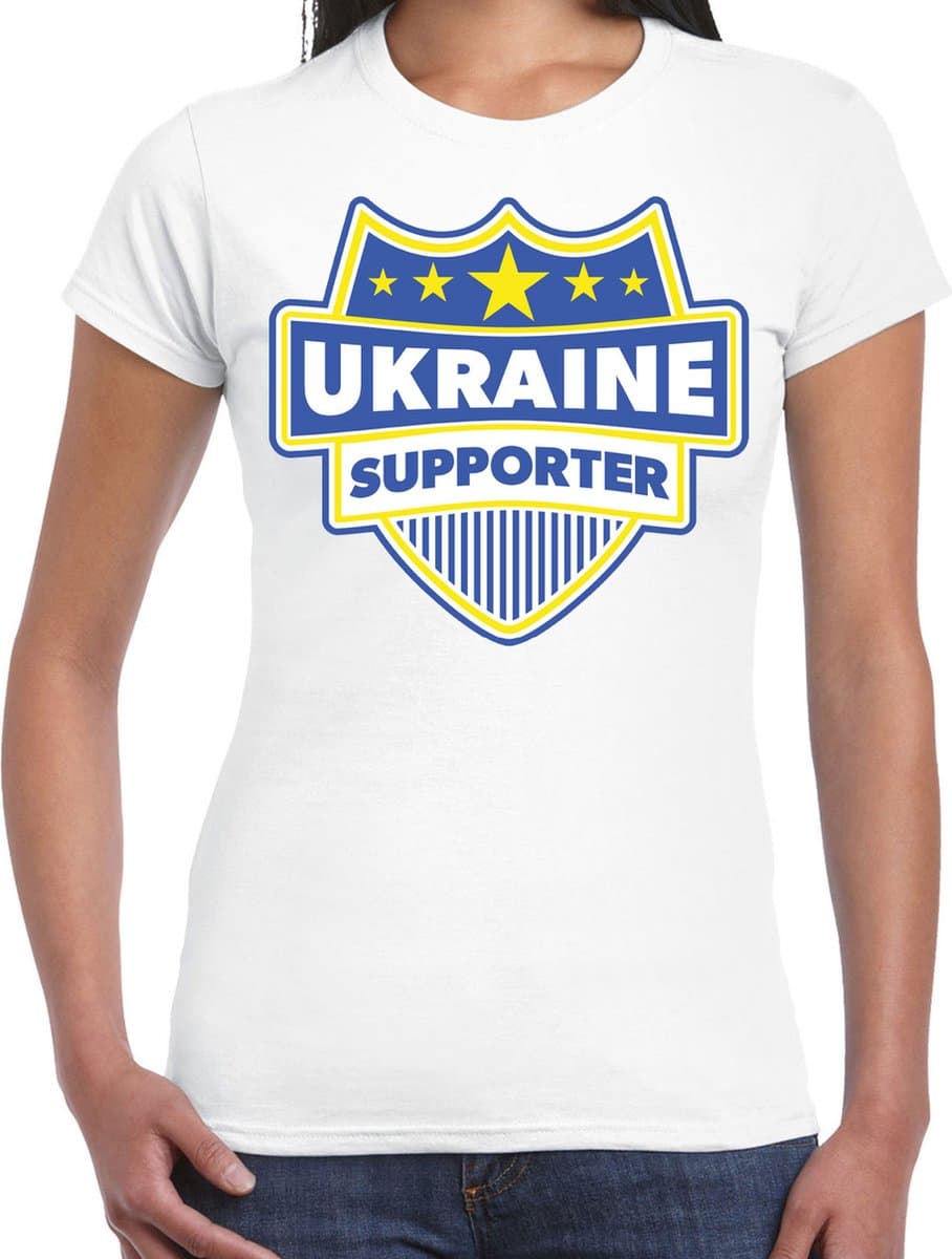 Oekraine supporters t-shirt - wit - voor dames - Ukraine - landen shirts - kleding - sport - vlag kleuren schild XS