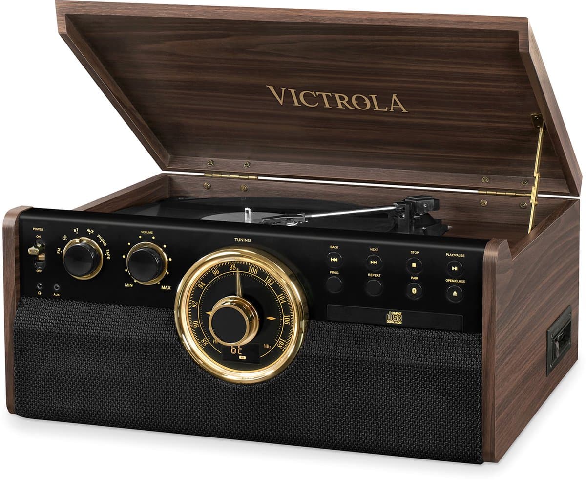 VICTROLA Muziek Center Muziek Center Vinyl-Radio-CD-Bluetooth - Mahonie