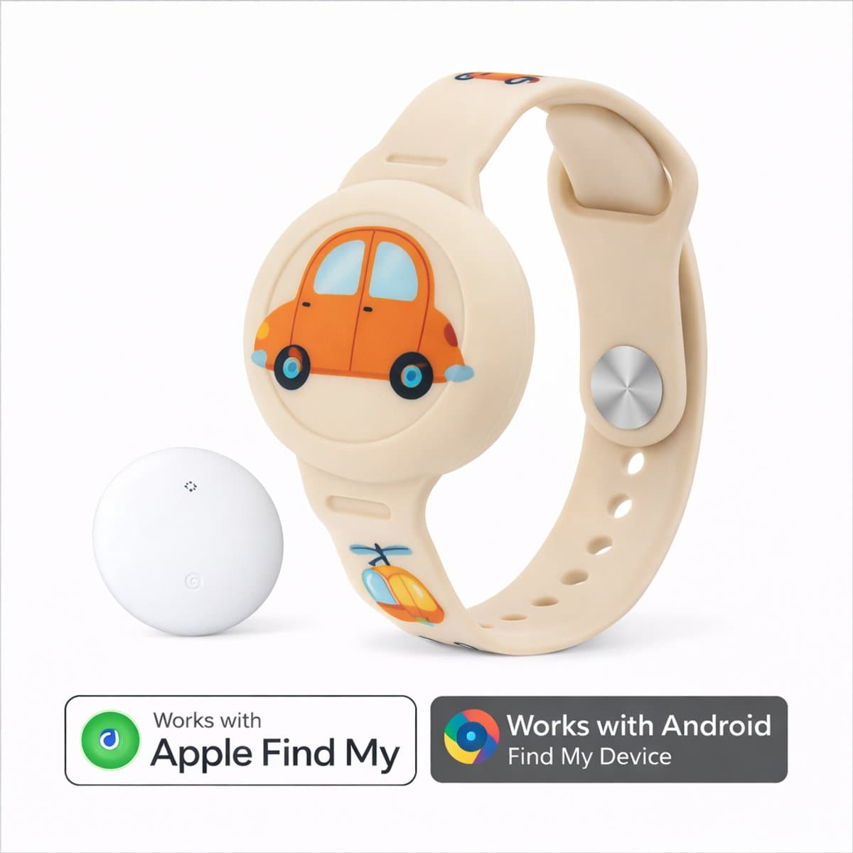 Kinder Horloge - Locatie Tracker - Werkt met Android Find My Hub- Armband inclusief tracker - Met Geluidssignaal - Waterdicht
