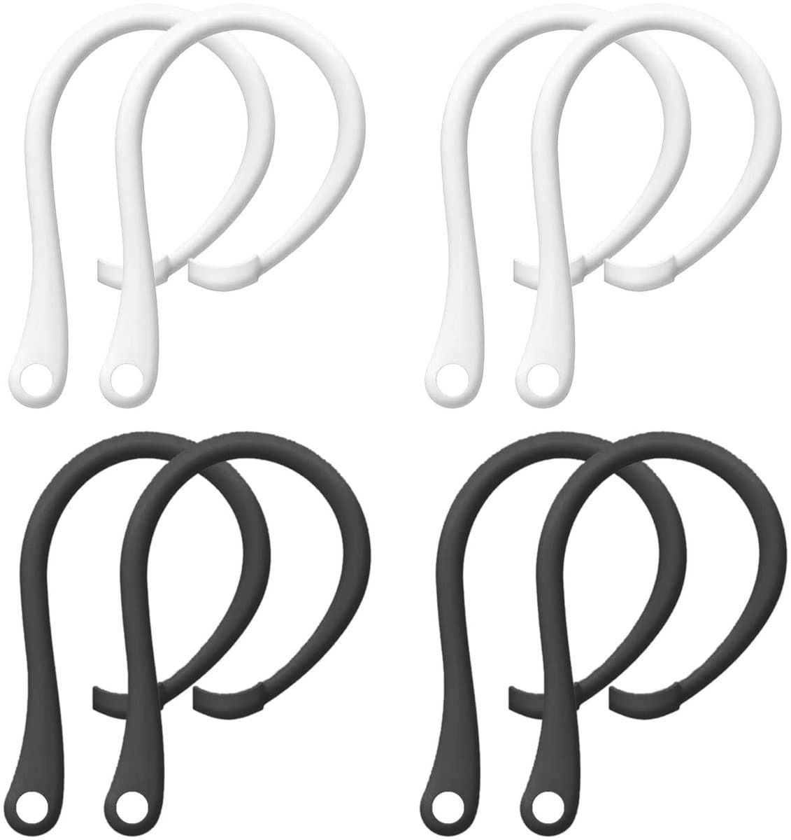 Allecto - Anti-verloren oorhaken - Siliconen oorhaken - Voor sportieve activiteiten - Zwart en wit - Compatibel met AirPods - 4 paar