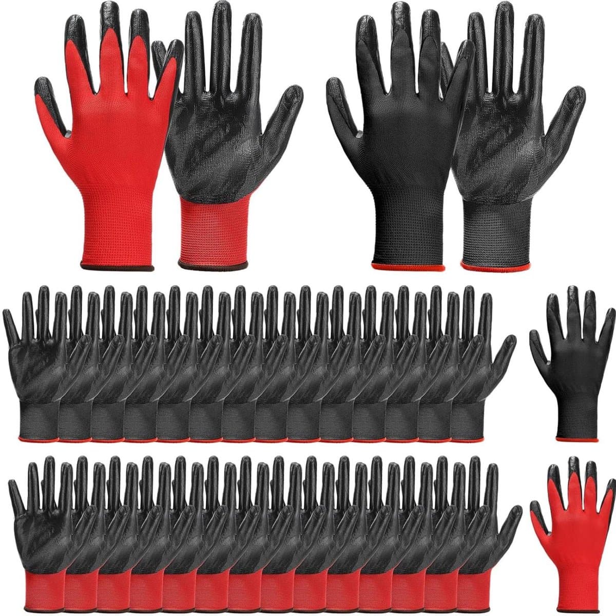 Werkhandschoenen - Veiligheidshandschoenen - Bescherming handen - Oliebestendig - 50 paar - Zwart Rood