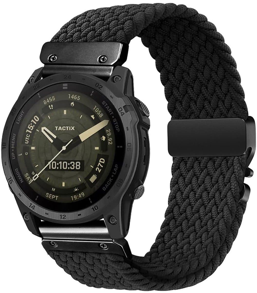 By Qubix - Braided nylon band met parachute sluiting - Zwart - Geschikt voor Garmin Quatix 8 - 51mm