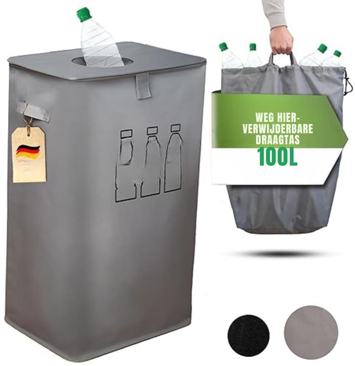 QIN® Statiegeld Container - Container - Vuilnisbak - 100 liter - Grijs - 41cm x 33cm x 70cm