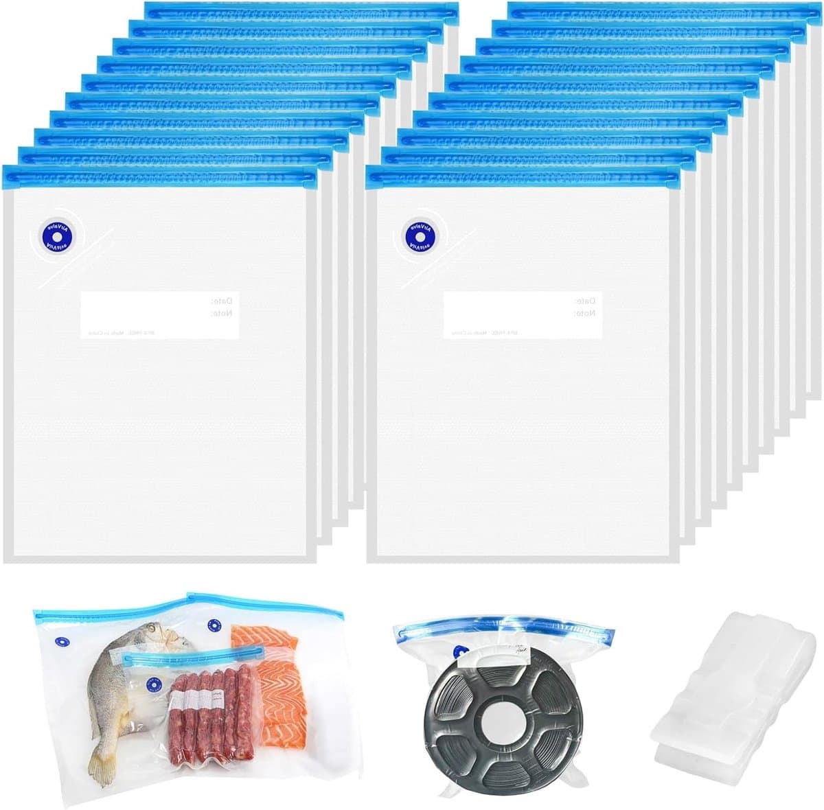 Herbruikbare Vacuümzakken 30 x 34 cm met Ventiel en Rits, 20 Stuks - BPA-vrij, Geschikt voor Voedselopslag, Vacuüm Koken en 3D Printer Filament Opslag