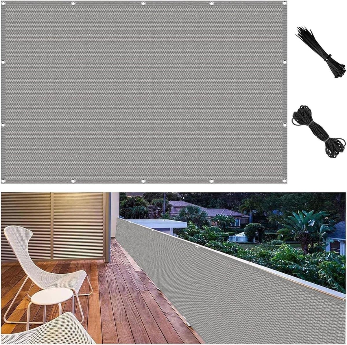 Balkon Privacy Scherm - Inkijkbescherming Balkonhek - Privacy Beschermen - Ademend Materiaal - 155x155cm - Lichtgrijs