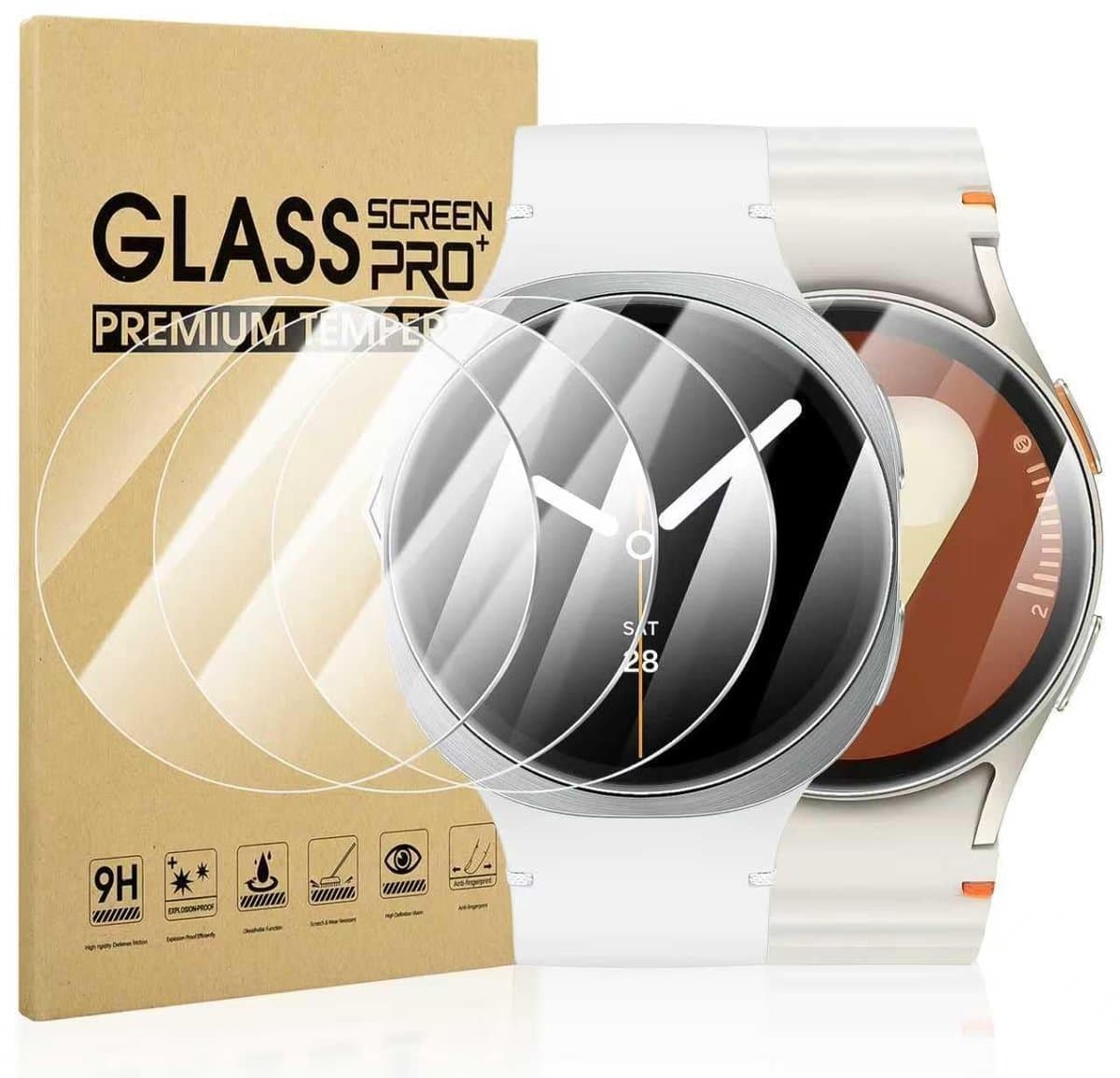 Allecto - Schermbeschermer - Gehard glas - 40 mm - Compatibel met Samsung Galaxy Watch 8 7 6 5 4 FE - Volledige bescherming - HD kwaliteit