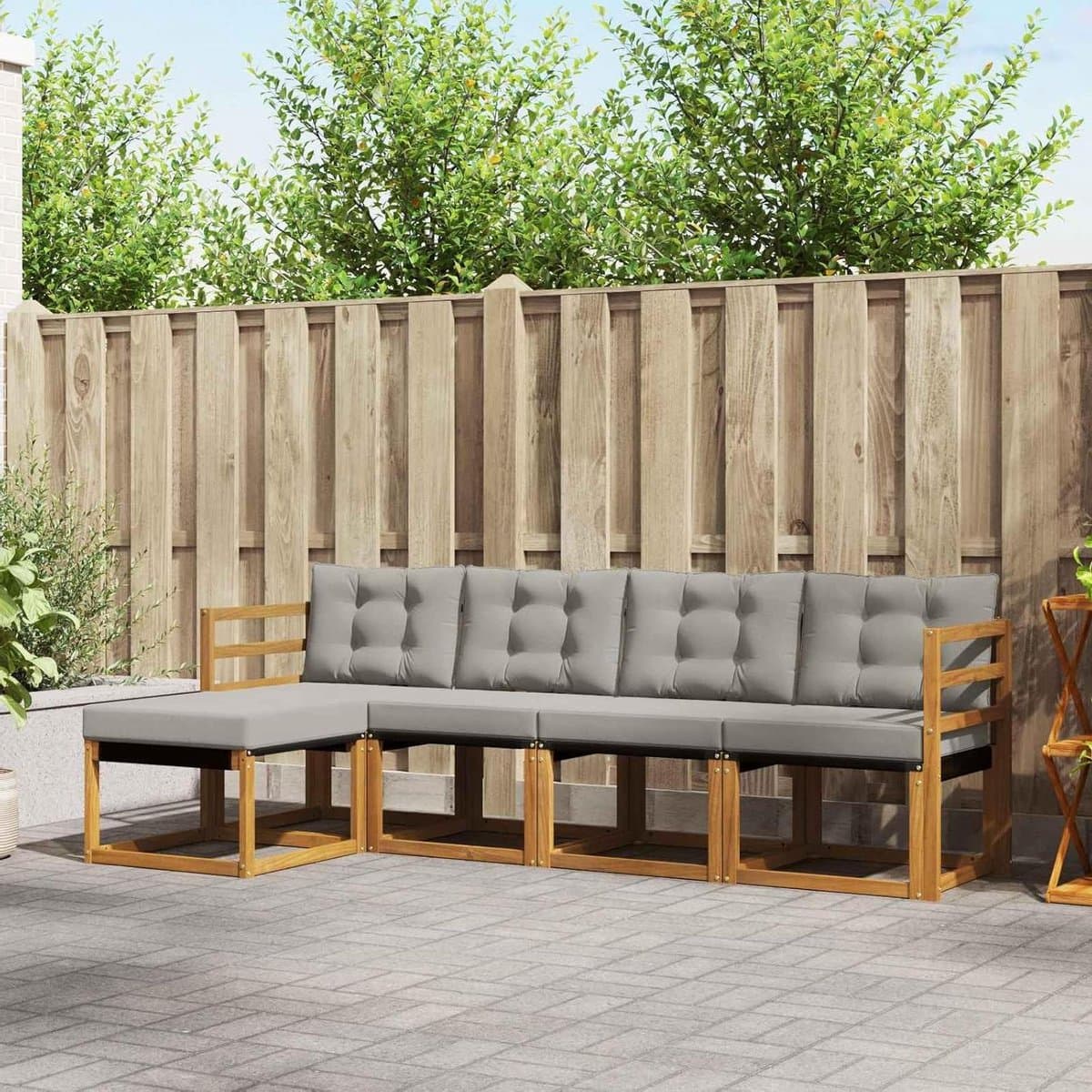 Tuinmeubelset 5-delig - Lounge Zitgroep - Buiten Ontspannen - Massief Acaciahout - 245 x 1225 cm - Natuurlijk Grijs