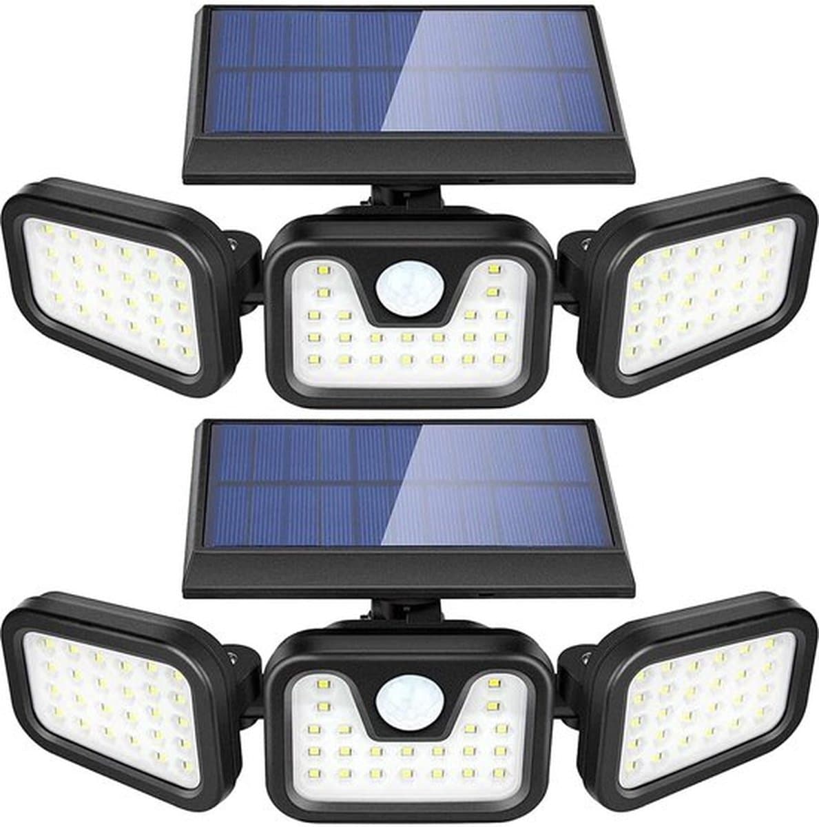 Solar buitenlampen 2 stuks - 3 verstelbare koppen - Bewegingssensor beveiligingslamp - Waterdicht - Voor pad, tuin, garage, terras en veranda