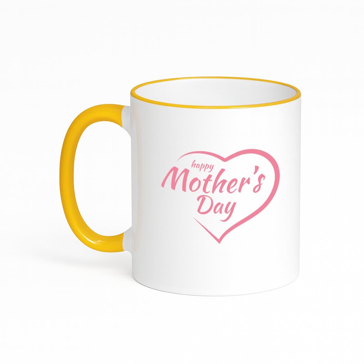 Hacebo® - Happy mothers day in roze hart koffiebeker met gekleurde rand goudgeel - Moeder - Happy mother - thee mok - koffie beker - moederdag cadeautje - Cadeau voor mama - Verjaardag - Geschenk - Cadeau - Gift - koffiemok - 330 ML