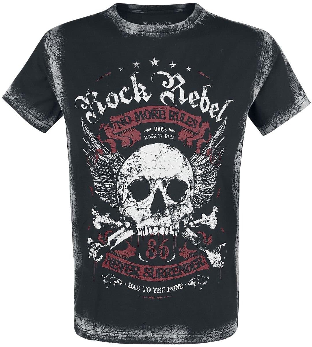 Rock Rebel by EMP Zwart t-shirt met frontprint en wassing - Heren - L