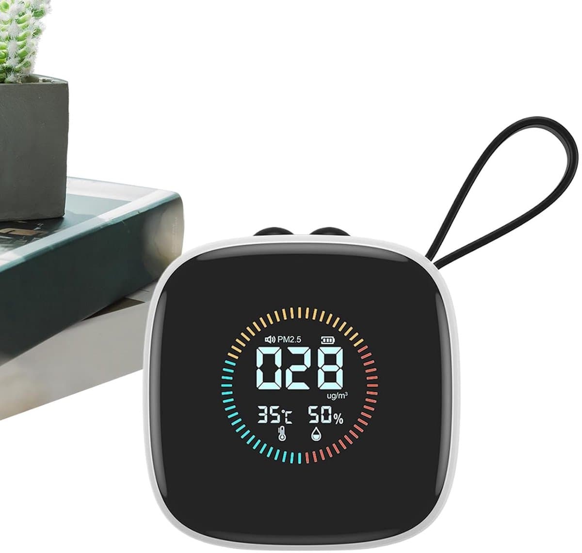 Luchtkwaliteitsmeter - Luchtmonitor PM2.5 - Binnenlucht Meten - Draagbaar Stofdetectie - 7 x 7 x 3.2 cm - Zwart