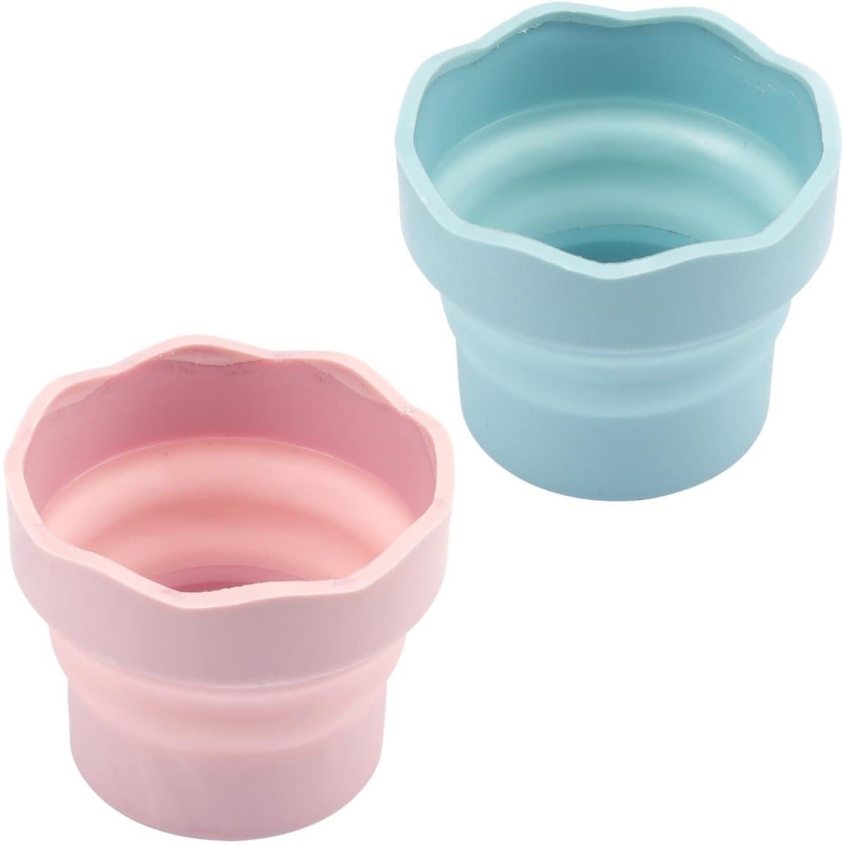 TOVBMUP Set van 2 - Opvouwbare waterfles - Siliconen emmer - Kwastenreiniger - Draagbare emmer - Opvouwbare siliconen beker - Schildergereedschap - Geschikt voor aquarelverf, verf op waterbasis, blauw, roze