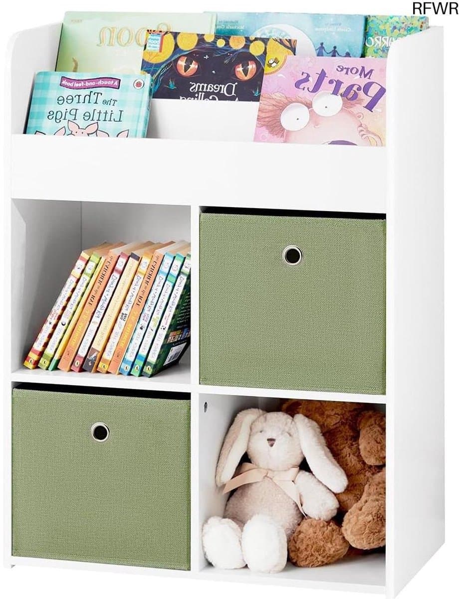 RFWR® Kinderboekenkast met 3 Planken en 4 Opbergvakken voor Kinderen