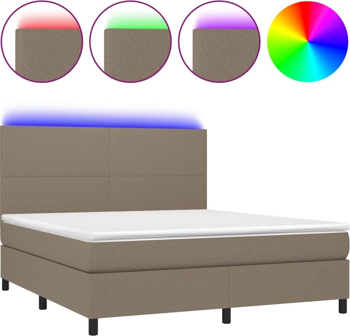 vidaXL - Boxspring - met - matras - en - LED - stof - taupe - 180x200 - cm