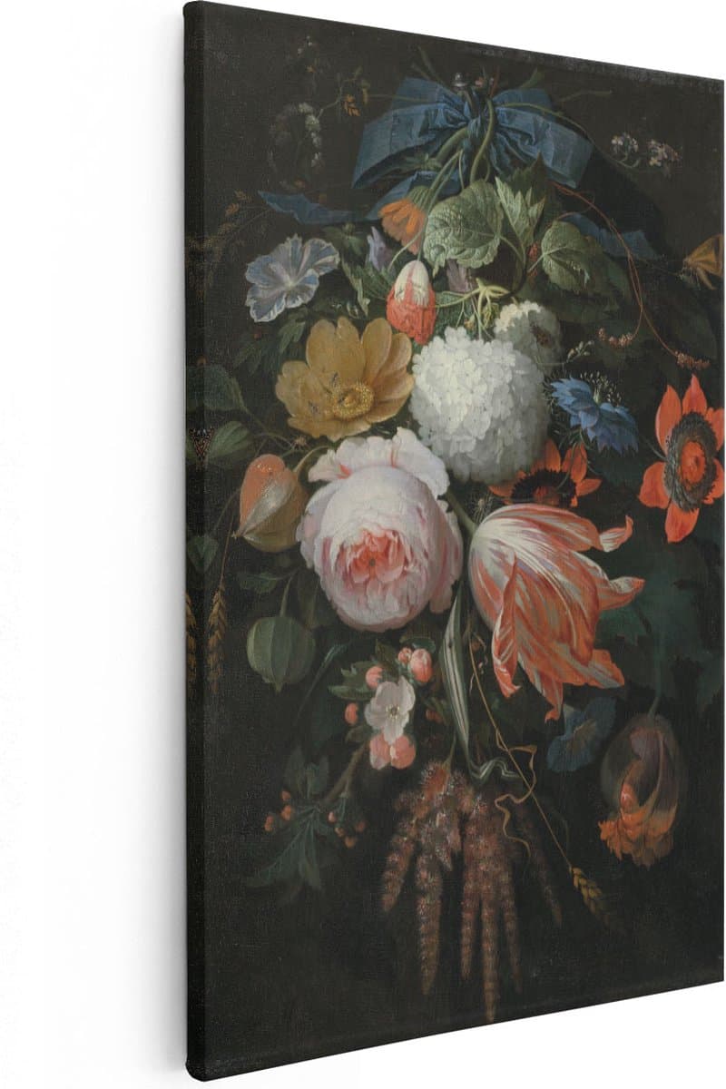 Artaza Canvas Schilderij Een Hangend Boeket - Abraham Mignon - 60x90 - Kunst - Canvas Print - Muurdecoratie