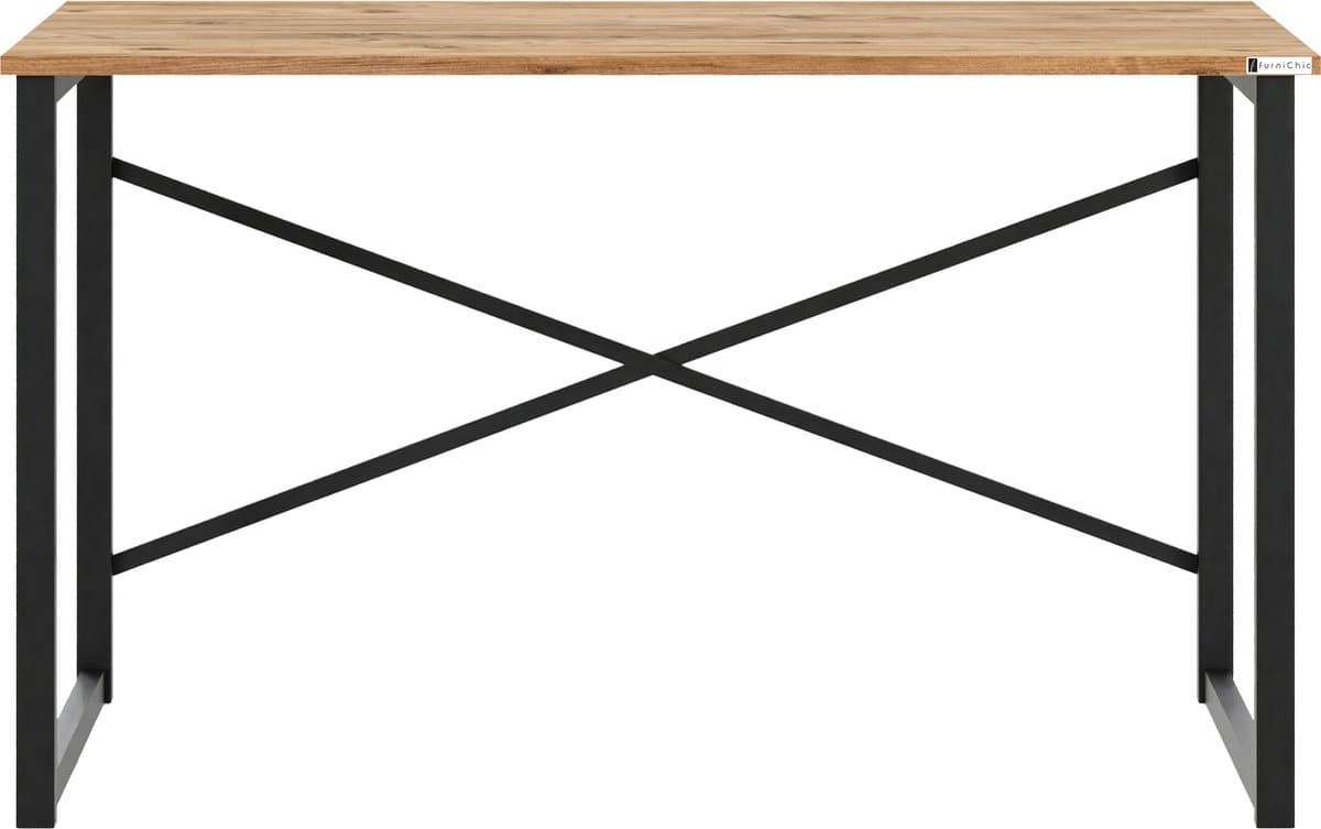 FurniChic, computertafel, bureau computertafel, laptop en PC tafel, studie bureau, industrieel ontwerp, voor thuiskantoor, eenvoudige montage, PINE((Atlantische Grenen)- maat 120x60x73 cm((lxbxh)