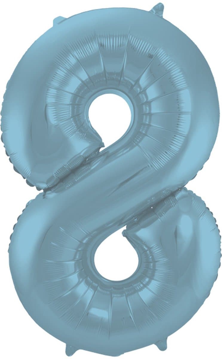 Folieballon Cijfer 8 Blauw Pastel Metallic Mat - 86 cm