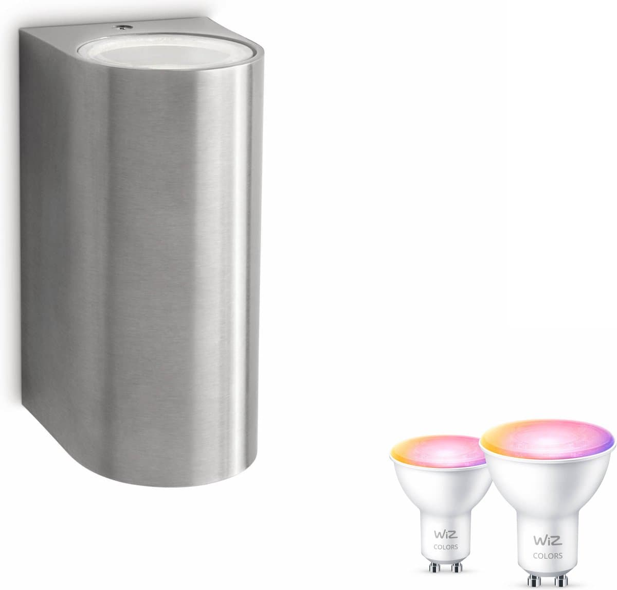 WiZ Nightingale Wandlamp voor Buiten Up & Down (Roestvrij Staal) - Buitenlamp - GU10 - Wit en Gekleurd Licht - Te bedienen via WiFi