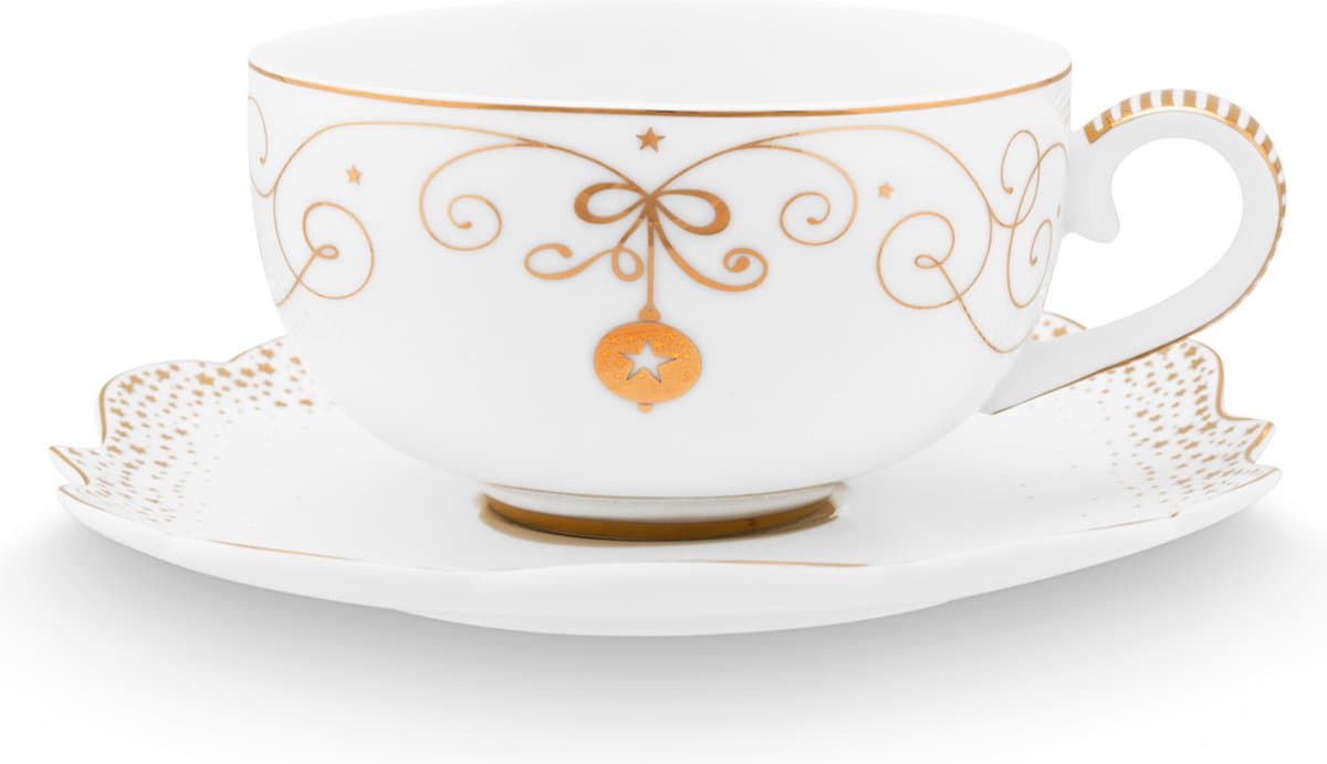 Pip Studio Royal Winter white - espresso kop en schotel - 125ml - wit - porselein - kerstservies