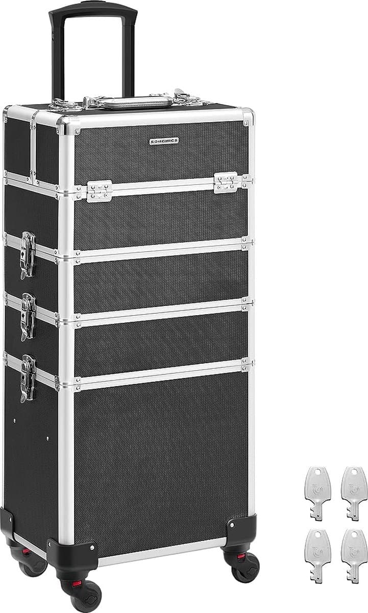 FurnStar - Visagie koffer - Make Up Kappers Koffer - Cosmetica - 4 in 1 - Aluminium - Zwart