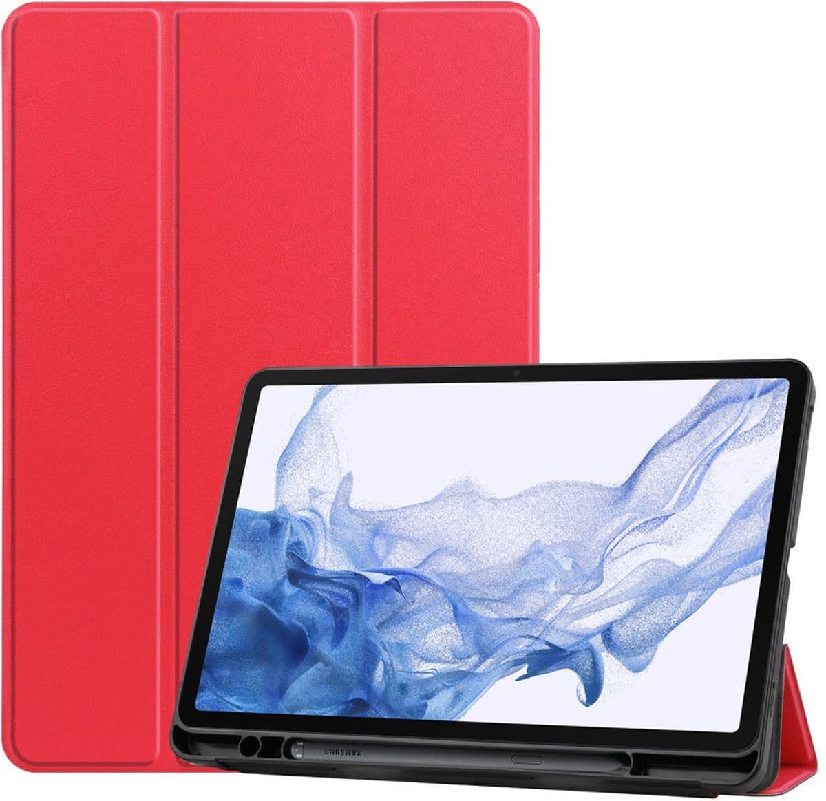 Just in Case tablet Hoes geschikt voor Samsung Galaxy Tab S8 Plus - TriFold Bookcase met Stylus Houder - Rood