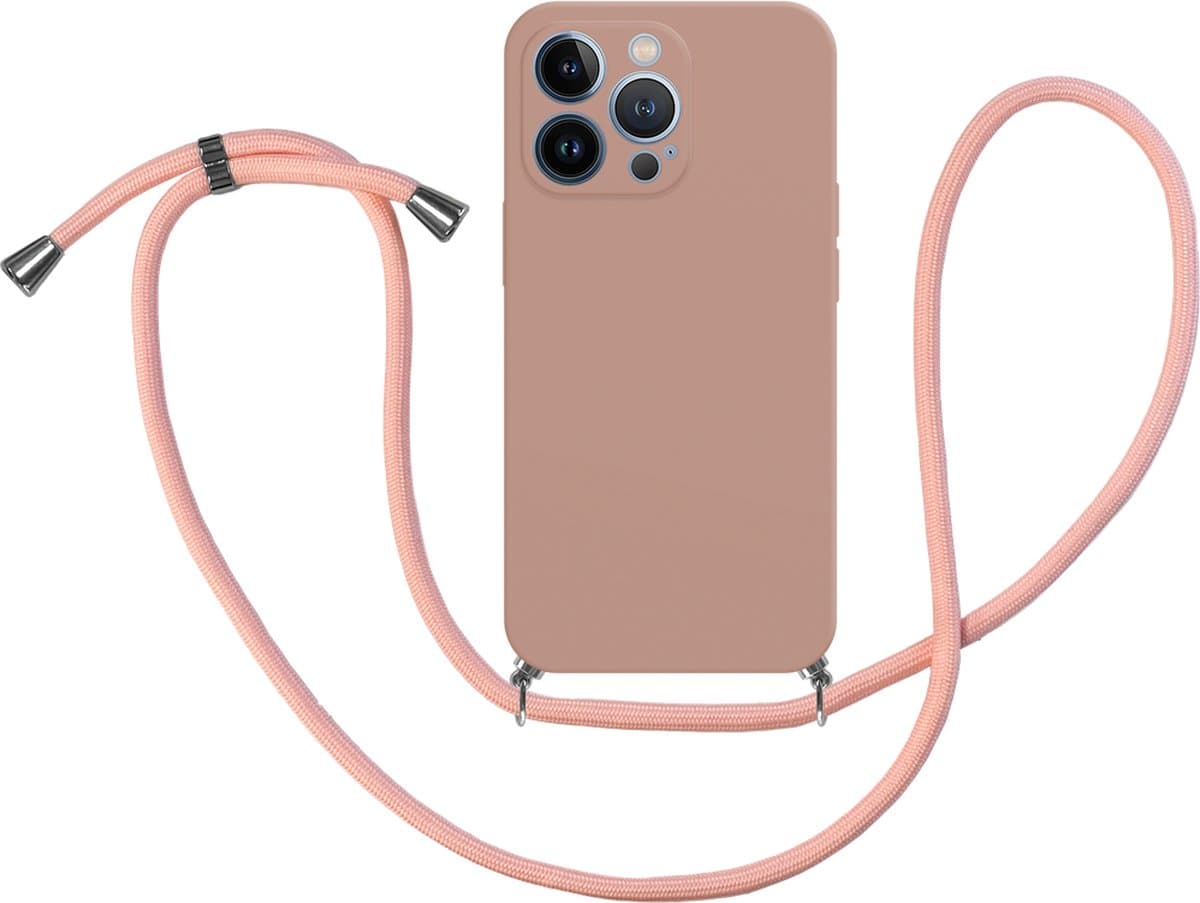 Just in Case hoesje met koord geschikt voor iPhone 13 Pro Hoesje met Koord - Siliconen Color Backcover - Roze
