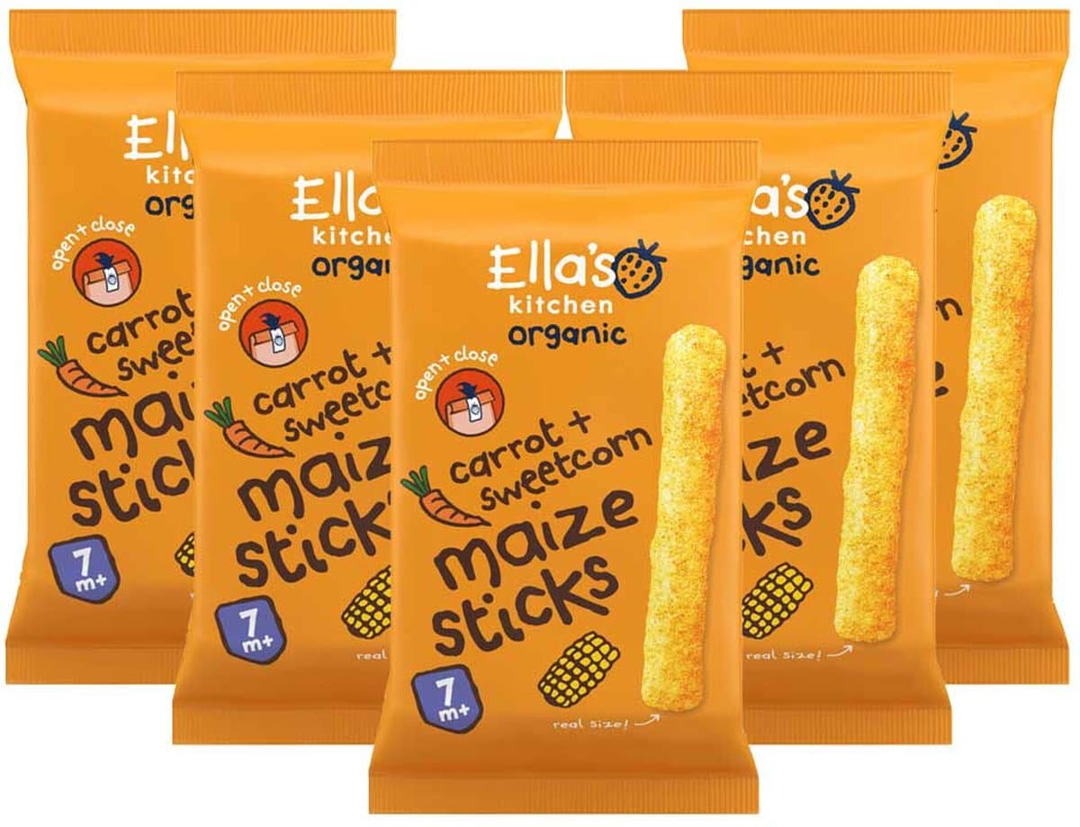 Ella's kitchen Gepoft Smikkelstengels 7+ m Mais Wortel 16 gr - 5x 16 gr - Voordeelverpakking