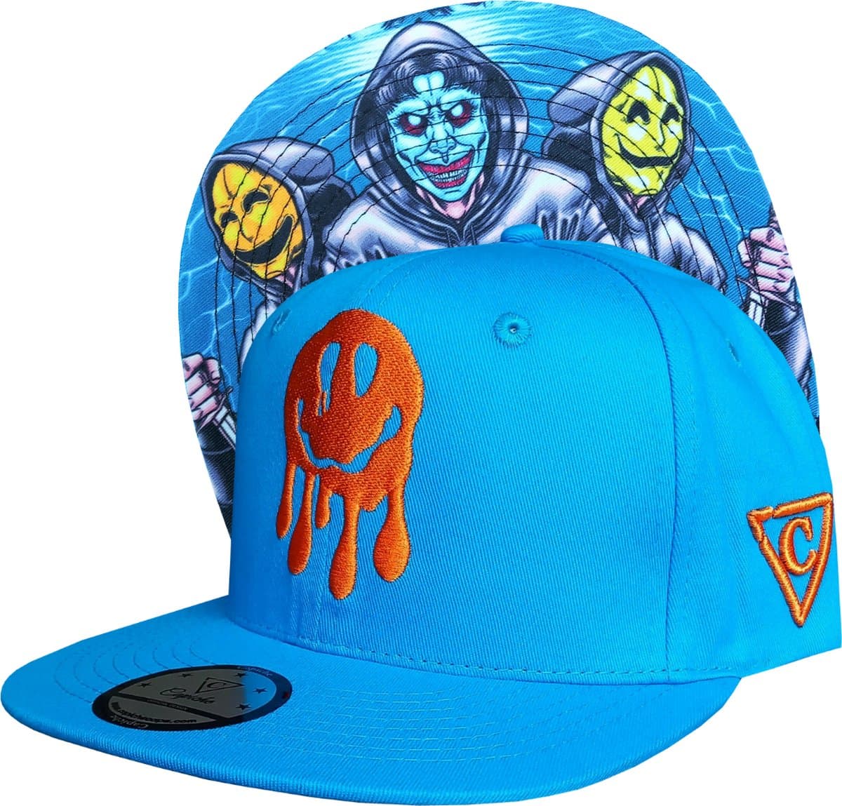 Capiche® Snapback Pet Heren – Smiley Gang – Zomers Blauw – Verstelbaar met Druksluiting – Sportcap – Baseball Cap – Mannen Pet – Gesmolten Smiley Pet