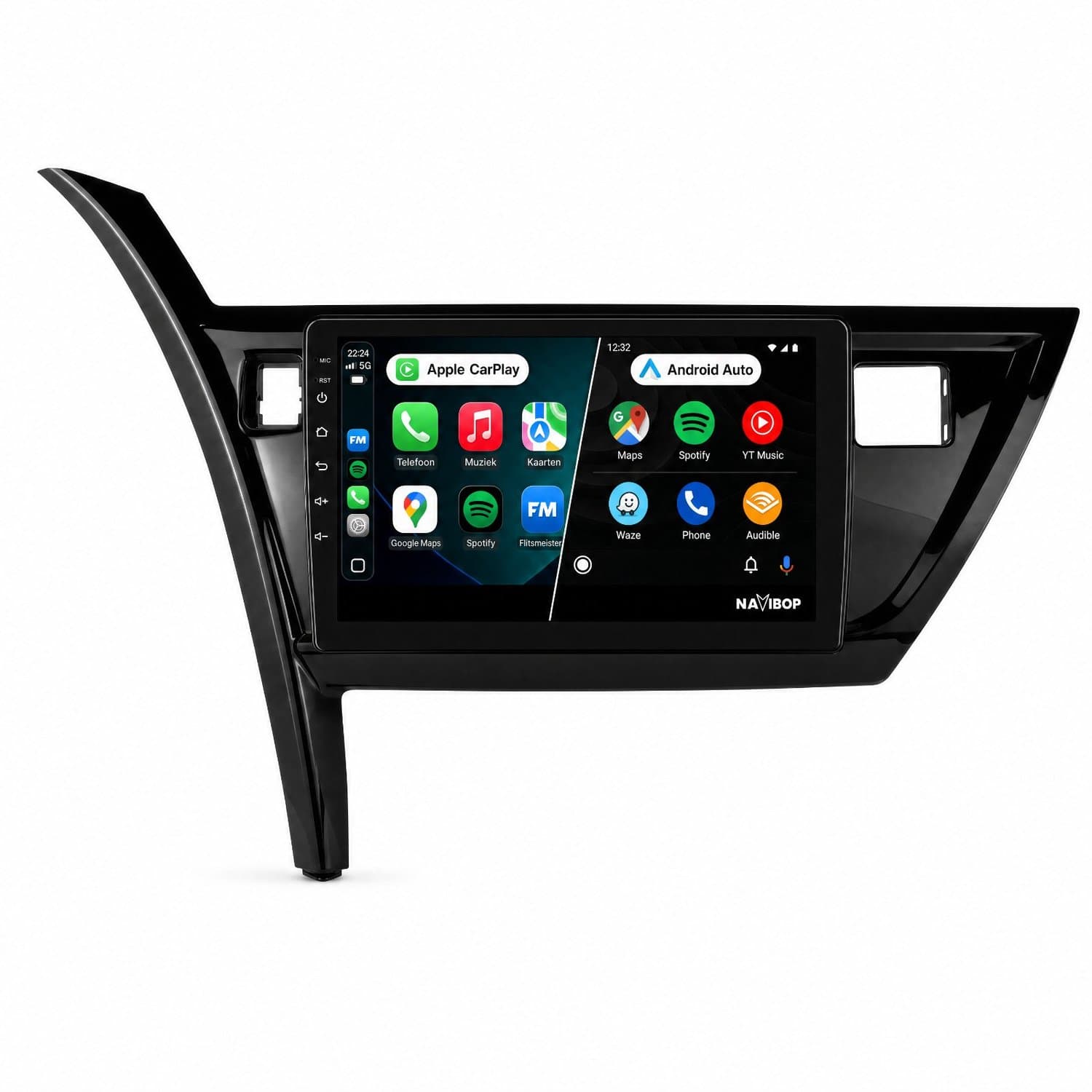 Navibop Autoradio geschikt voor Toyota Auris (VIERKANT GEVARENLICHT) 2013 t/m 2016 - Draadloos Apple CarPlay & Android Auto - 9 inch touchscreen - Android 15 - 4GB/64GB - Navigatie - Bluetooth - DAB+ ready - 2 din - 2013 2014 2015 2016