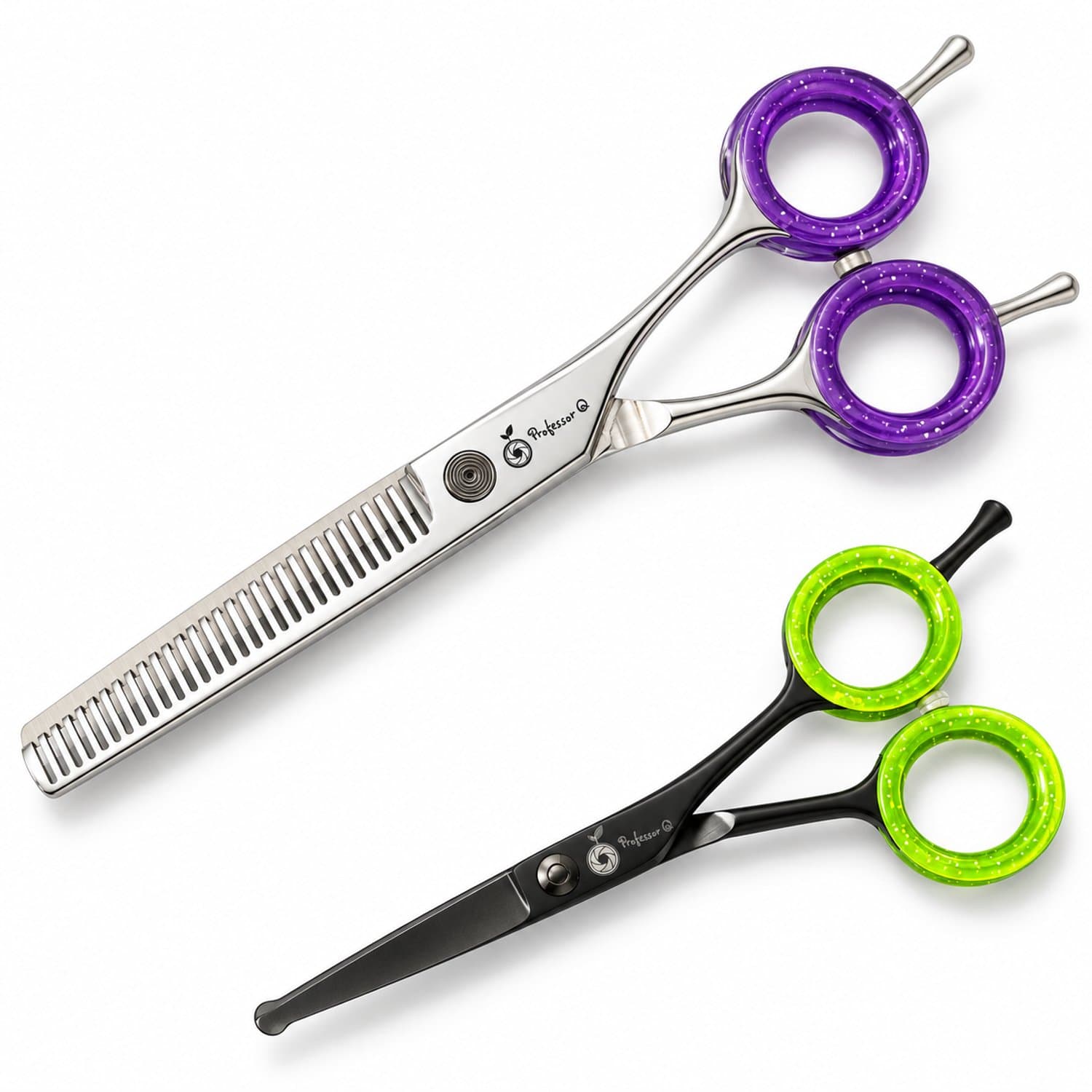 Professor Q Hondentrimset - Effileerschaar 18,5 cm Paars - Potenschaar Zwart/Groen - 2-delig