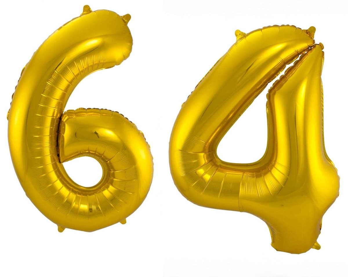 Folieballon 64 jaar - Goud - 86 cm