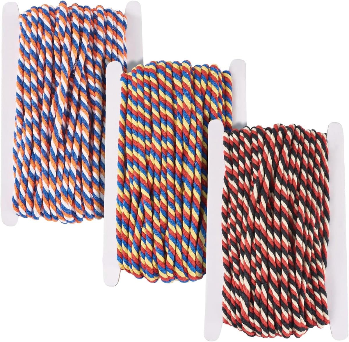 Crafans 60 meter 6 MM gedraaide polyester koorden 3 kleuren 3-laags handgemaakte ambachten koord streep polyester - ShopVlot