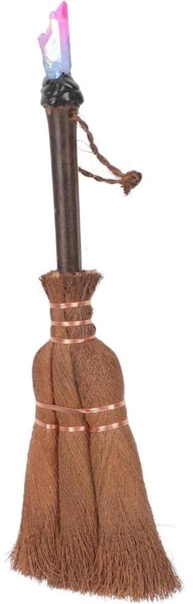 Heksenbezem Hanger - Decoratieve Bezem - Halloweenversiering - Met Kristal - 26 cm - Bruin