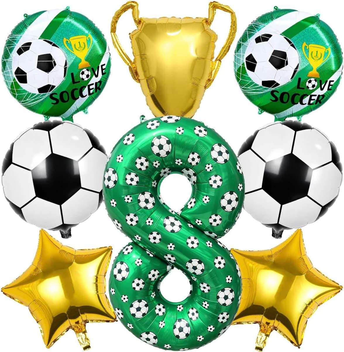 Ballonnen voor verjaardag, voetbal, 8 jaar, decoratie voor verjaardag, voetbal 8 jaar, groen - ShopVlot