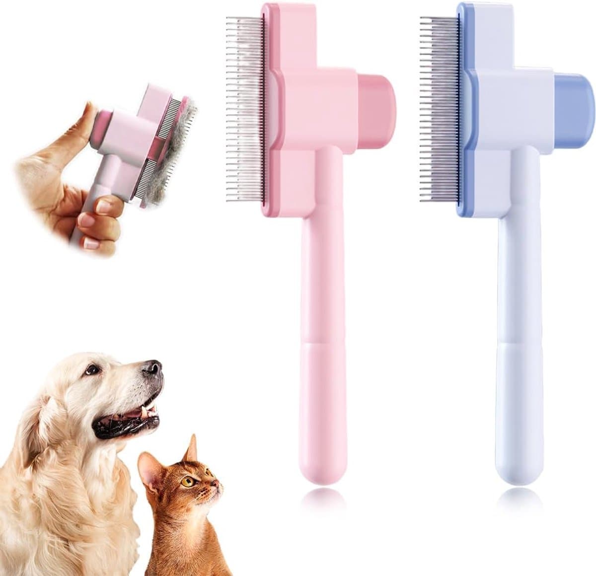 Honden en katten borstel - zelfreinigend - roestvrijstalen tanden - efficiënt kammen van huisdieren - ShopVlot