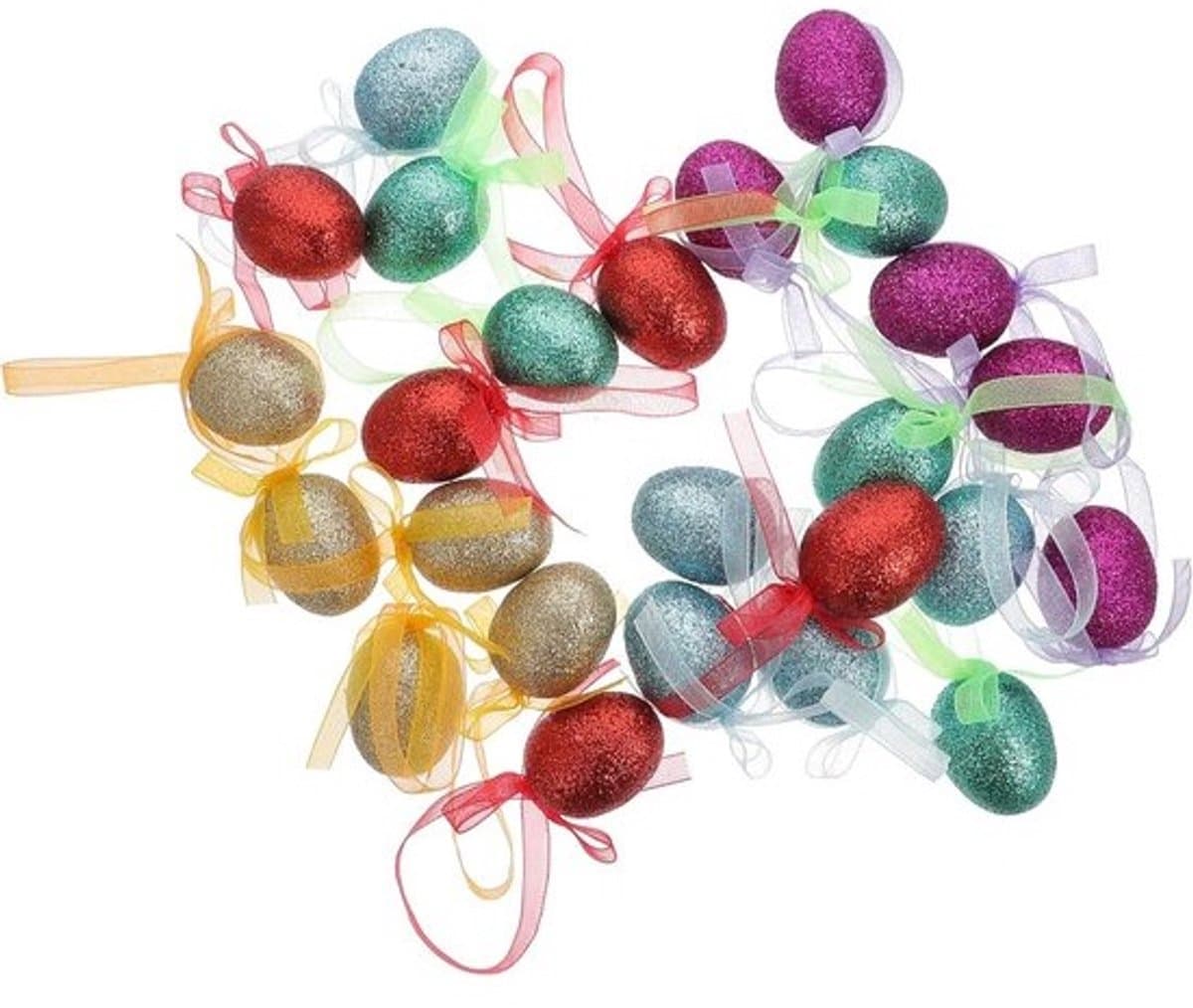 Paasversiering in de vorm van eieren - Glittereieren - Feestdecoratie - Lichtgewicht schuimmateriaal - 36 x 35 x 25 cm - Diverse kleuren