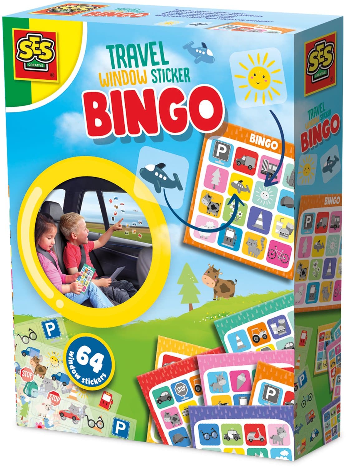 SES Creatieve Raamstickers Bingo Spel - 6 Bingo Kaarten, 64 Herbruikbare Stickers