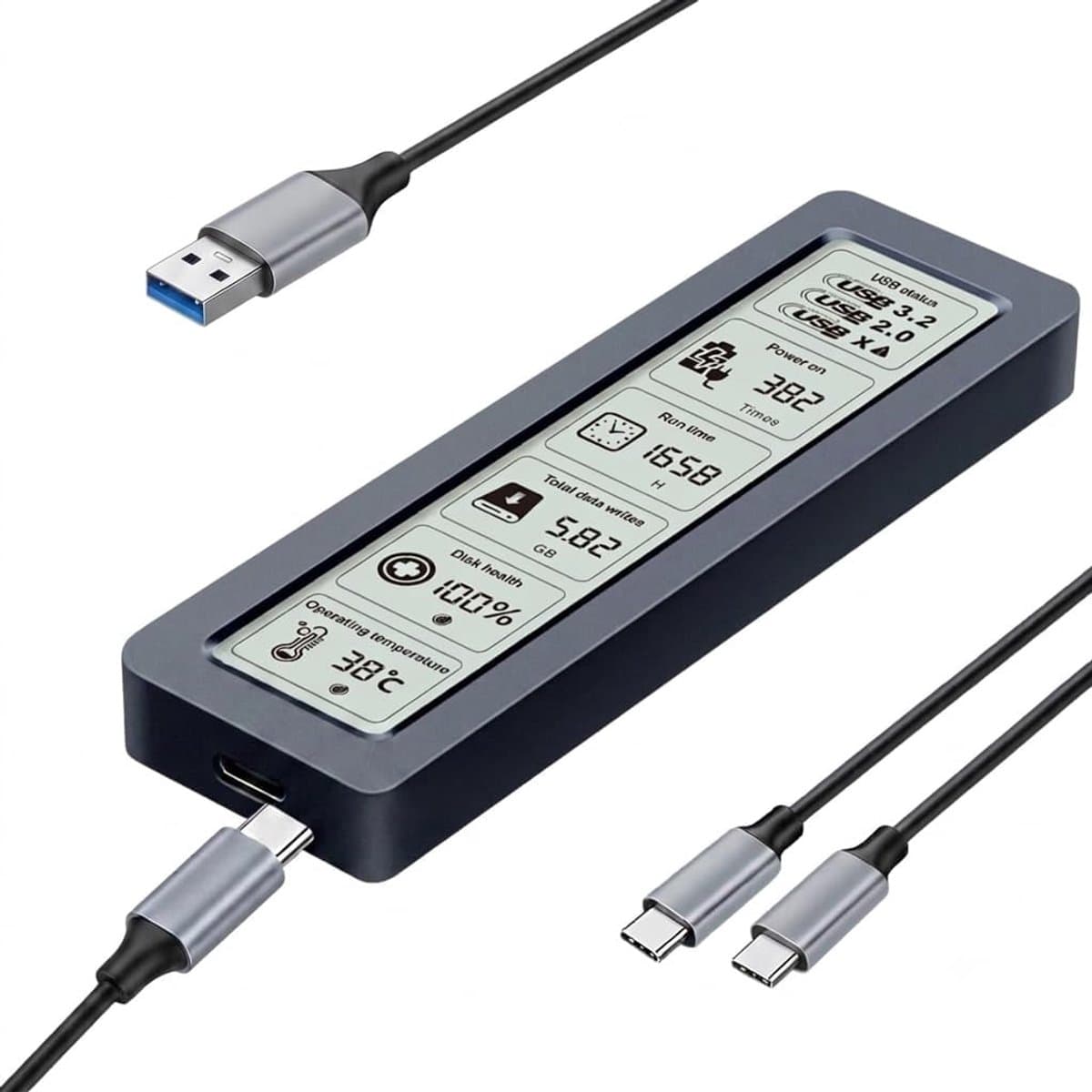 NVMe M.2 SSD Behuizing - Geschikt voor Mac en PS4 - USB-C SSD Enclosure - 10Gbps Gegevensoverdracht - LCD Smart Display - Plug & Play - Externe SSD Behuizing voor Laptop en PC