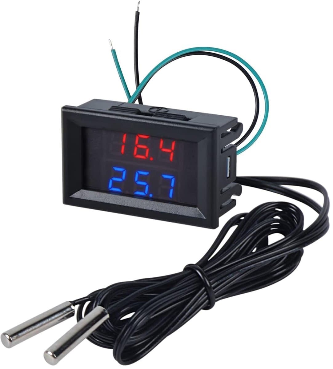 Digitale Thermometer met 2 Waterdichte Metalen Probes en Dubbele LED Display - Temperatuurmeter van -55 tot +120°C voor Nauwkeurige Metingen en Sensor Monitoring