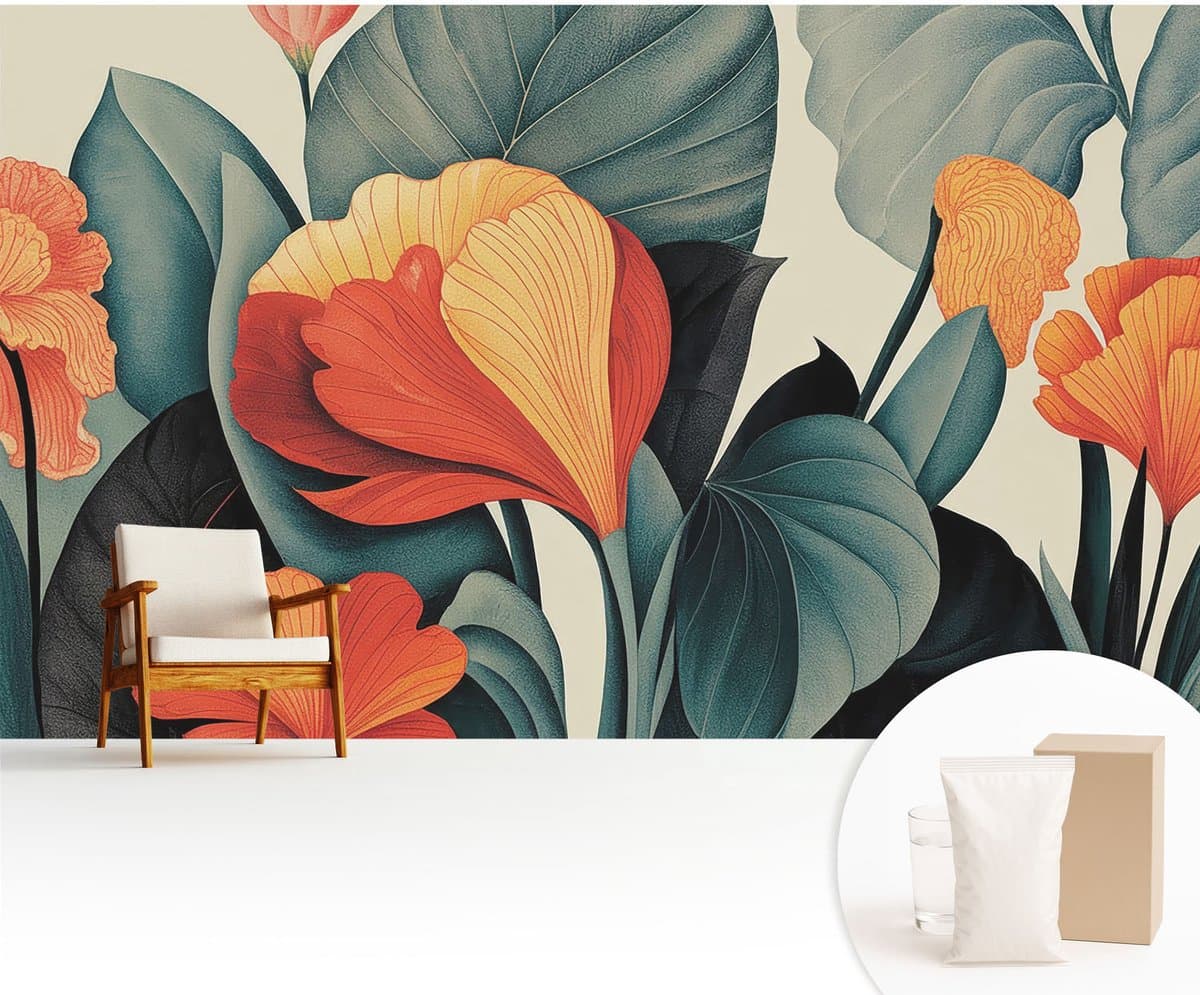 Wallfluent Fotobehang - Groente Vliesbehang - 416x254 cm - Kleurrijke Bloemen Muurschildering - Gang behang Bloemen En Planten - Fotobehang Vlies - Gang behang