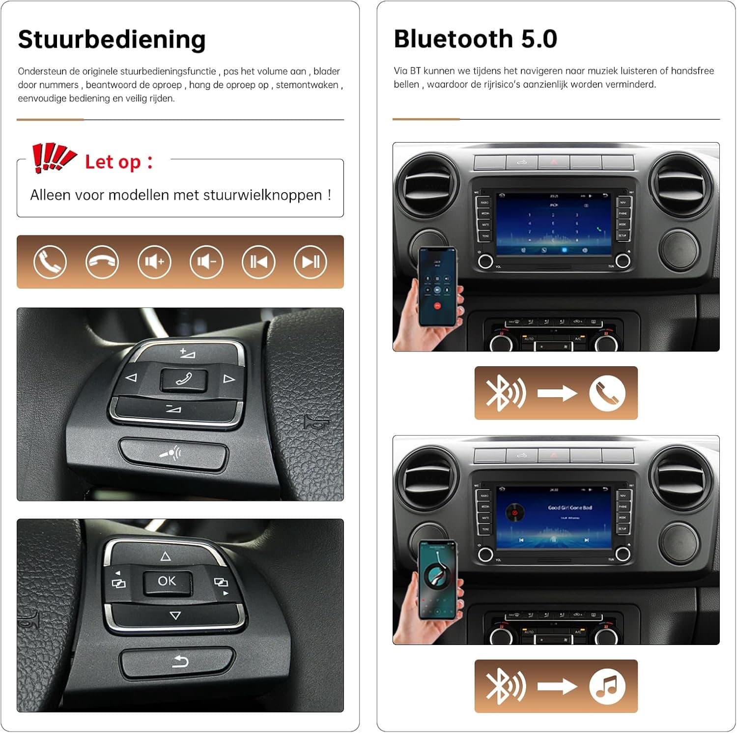 7-inch display scherm autoradio voor Volkswagen, Seat, Golf, Passat, Jetta, Beetle, Touran, EOS, Skoda, Seat dubbele DIN touchscreen Bluetooth-radio met draadloze CarPlay, Android Auto, GPS