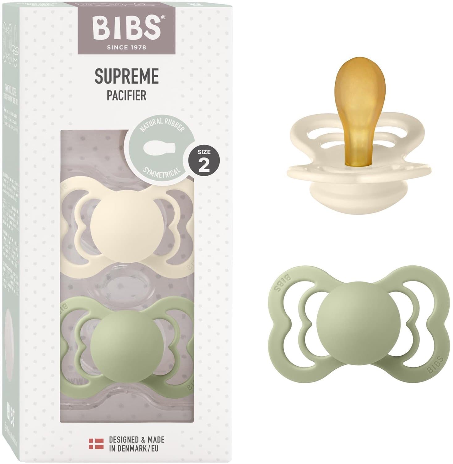 Fopspeen Set van 2 - Symmetrisch - Natuurlijk Rubber - Ivory/Sage